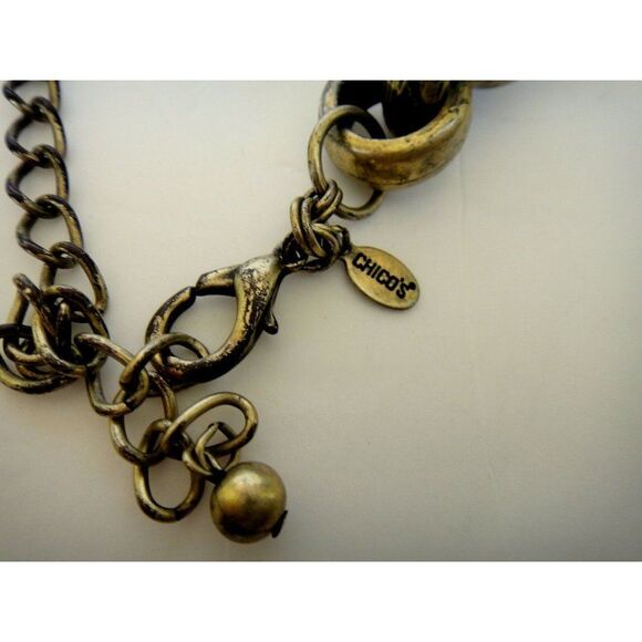 Chico's Large Chain Link Necklace Brushed Gold Tone Logo Tag 21" Smooth & Etched - Picture 4 of 5